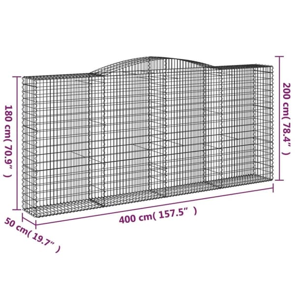 vidaXL Gabionkurv buet 400x50x180/200 cm galvanisert jern