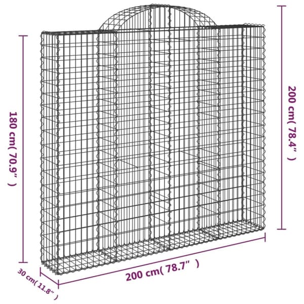 vidaXL buet gabionkurv 200x30x180/200 cm galvaniseret jern