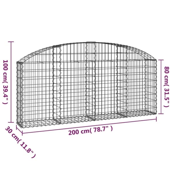 vidaXL buet gabionkurv 200x30x80/100 cm galvaniseret jern