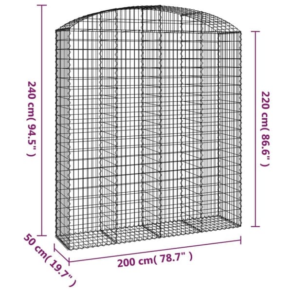 vidaXL Kaareva kivikori 200x50x220/240 cm galvanoitu rauta