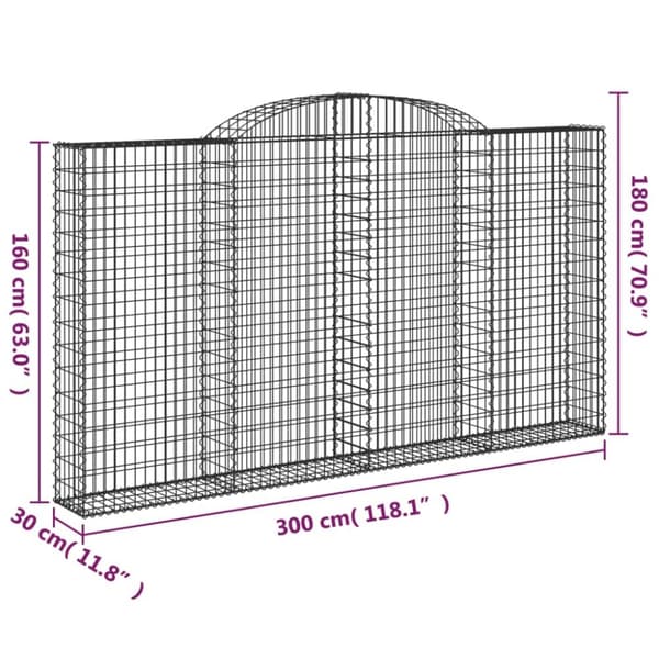 vidaXL buet gabionkurv 300x30x160/180 cm galvaniseret jern