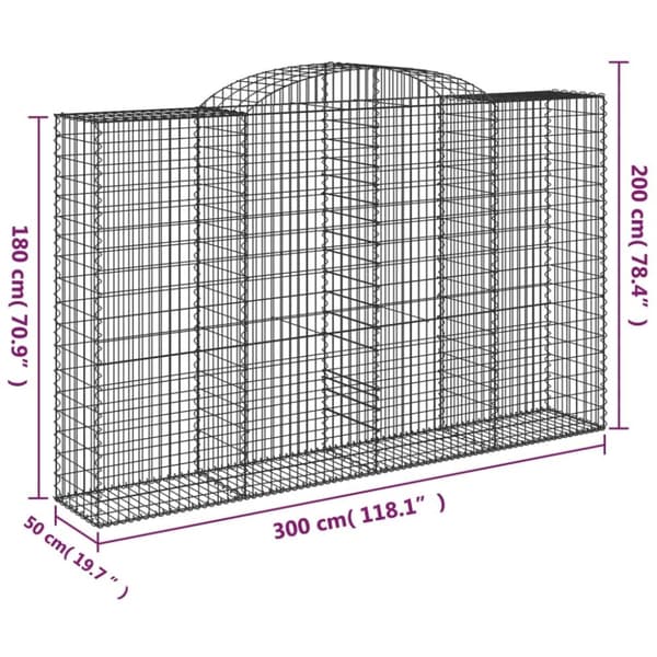 vidaXL buet gabionkurv 300x50x180/200 cm galvaniseret jern