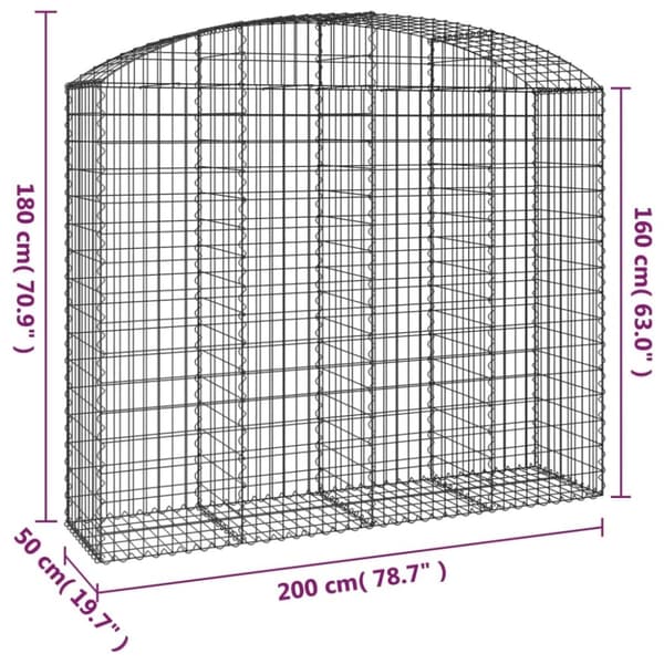 vidaXL buet gabionkurv 200x50x160/180 cm galvaniseret jern