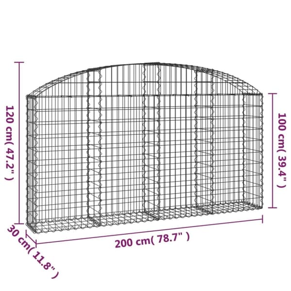 vidaXL buet gabionkurv 200x30x100/120 cm galvaniseret jern