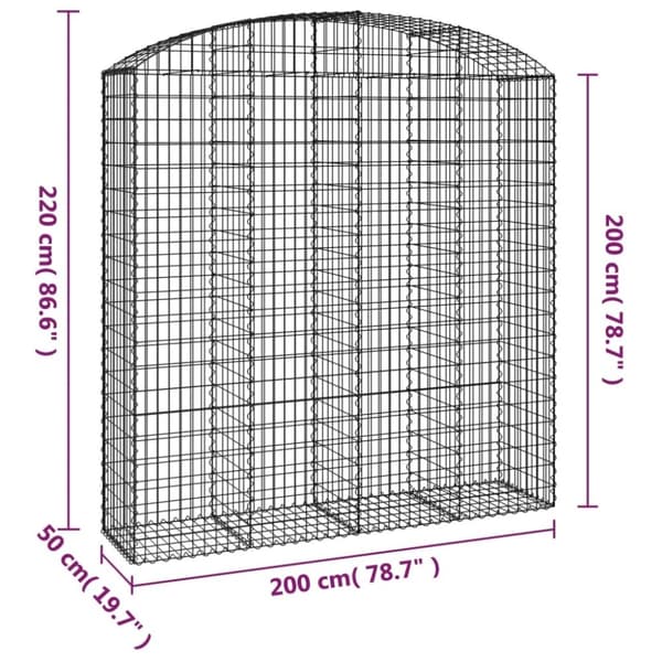 vidaXL Kaareva kivikori 200x50x200/220 cm galvanoitu rauta