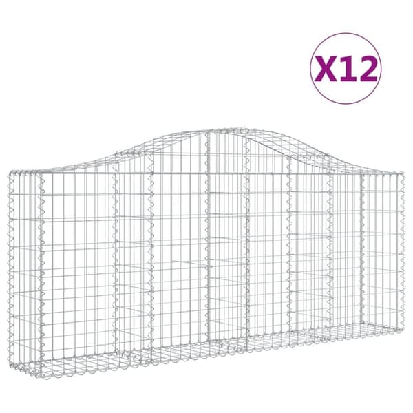 vidaXL buede gabionkurve 12 stk. 200x30x80/100 cm galvaniseret jern