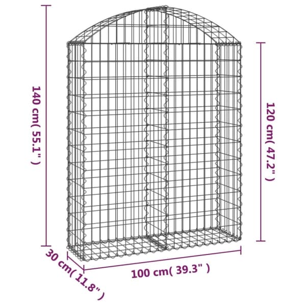 vidaXL buet gabionkurv 100x30x120/140 cm galvaniseret jern