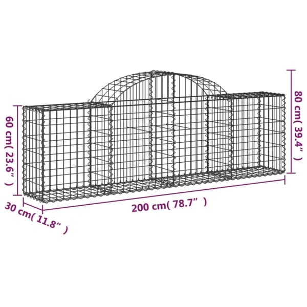 vidaXL buet gabionkurv 200x30x60/80 cm galvaniseret jern