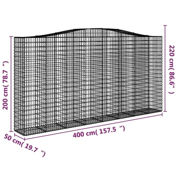 vidaXL buede gabionkurve 2 stk. 400x50x200/220 cm galvaniseret jern