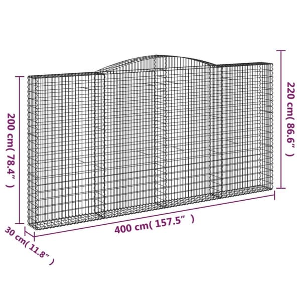 vidaXL Kaareva kivikori 400x30x200/220 cm galvanoitu rauta