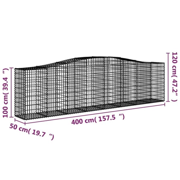 vidaXL buede gabionkurve 2 stk. 400x50x100/120 cm galvaniseret jern