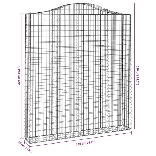 vidaXL buede gabionkurve 3 stk. 200x30x220/240 cm galvaniseret jern