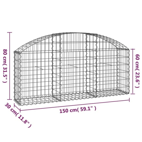 vidaXL buet gabionkurv 150x30x60/80 cm galvaniseret jern