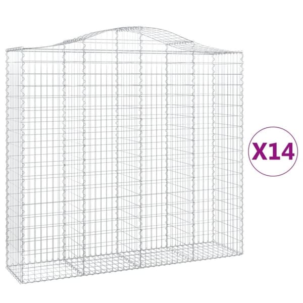 vidaXL buede gabionkurve 14 stk. 200x50x180/200 cm galvaniseret jern