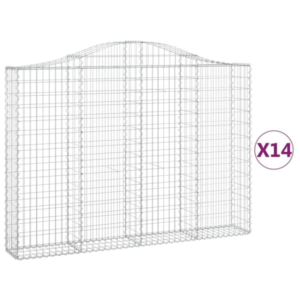 vidaXL buede gabionkurve 14 stk. 200x30x140/160 cm galvaniseret jern