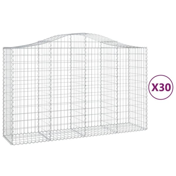 vidaXL buede gabionkurve 30 stk. 200x50x120/140 cm galvaniseret jern