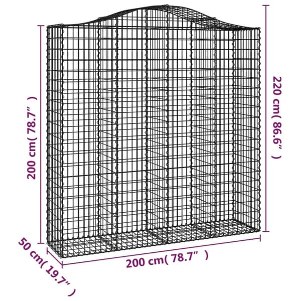vidaXL buede gabionkurve 7 stk. 200x50x200/220 cm galvaniseret jern