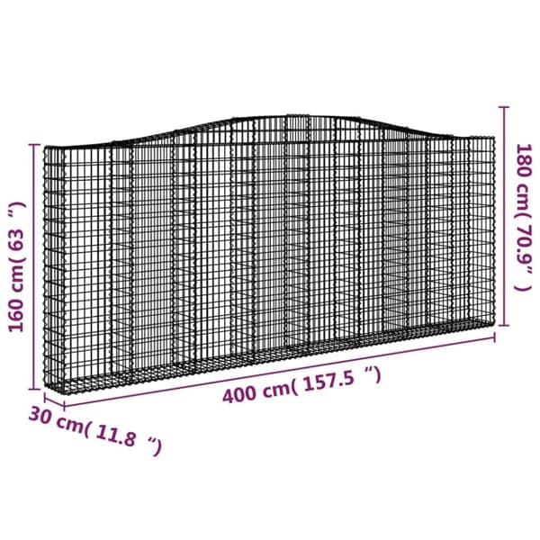 vidaXL buede gabionkurve 9 stk. 400x30x160/180 cm galvaniseret jern
