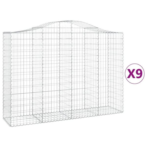 vidaXL buede gabionkurve 9 stk. 200x50x140/160 cm galvaniseret jern