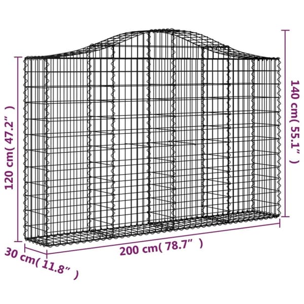 vidaXL buede gabionkurve 14 stk. 200x30x120/140 cm galvaniseret jern