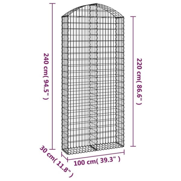 vidaXL buet gabionkurv 100x30x220/240 cm galvaniseret jern