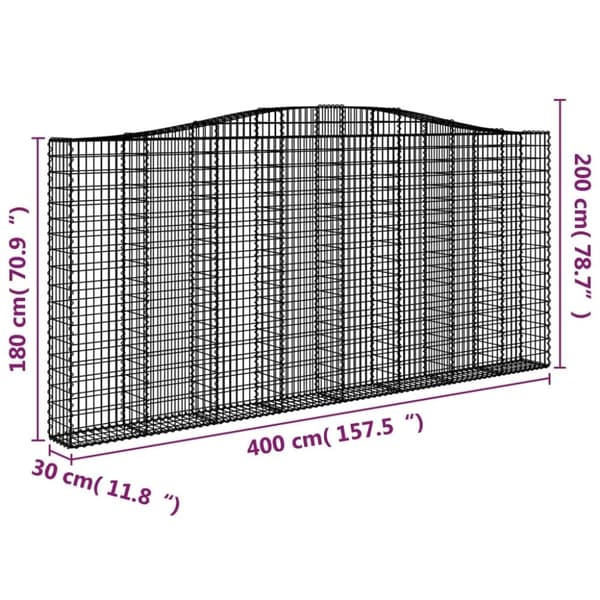 vidaXL Gabioner bågformade 3 st 400x30x180/200 cm galvaniserat järn