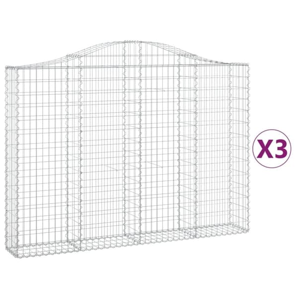vidaXL buede gabionkurve 3 stk. 200x30x140/160 cm galvaniseret jern