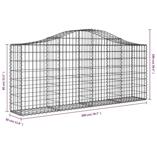 vidaXL buede gabionkurve 11 stk. 200x30x80/100 cm galvaniseret jern