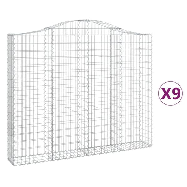 vidaXL buede gabionkurve 9 stk. 200x30x160/180 cm galvaniseret jern