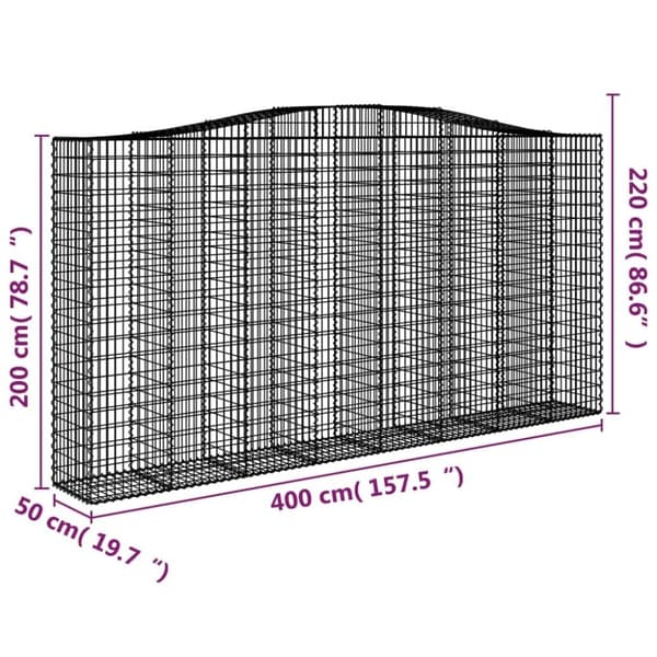 vidaXL Gabionkurver buede 5 stk 400x50x200/220 cm galvanisert jern