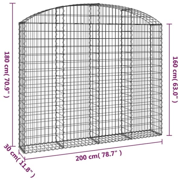 vidaXL buet gabionkurv 200x30x160/180 cm galvaniseret jern
