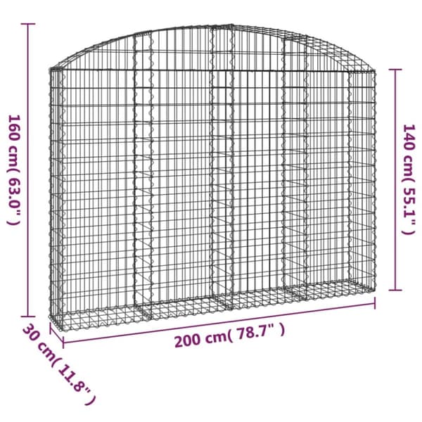 vidaXL Gabionkurv buet 200x30x140/160 cm galvanisert jern