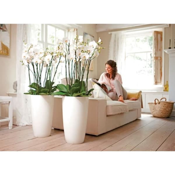 ELHO Flowerpot Brussels 27 - Rund och hög diamant - Vit - Interiör - Ø 27 x H 44 cm