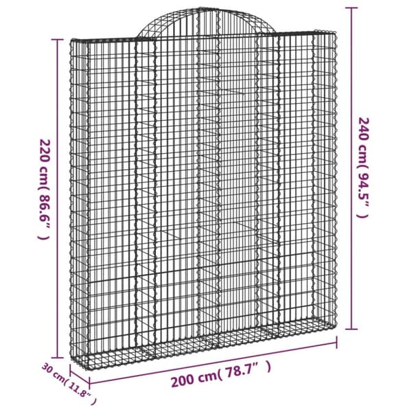 vidaXL buet gabionkurv 200x30x220/240 cm galvaniseret jern