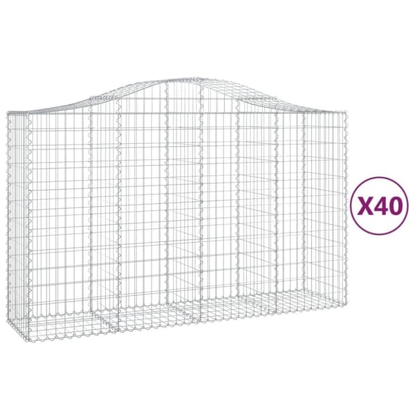 vidaXL buede gabionkurve 40 stk. 200x50x120/140 cm galvaniseret jern
