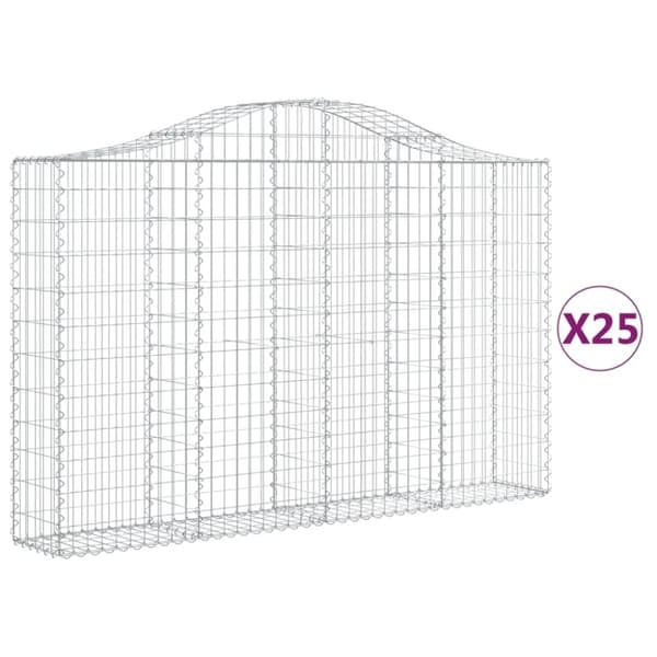 vidaXL buede gabionkurve 25 stk. 200x30x120/140 cm galvaniseret jern