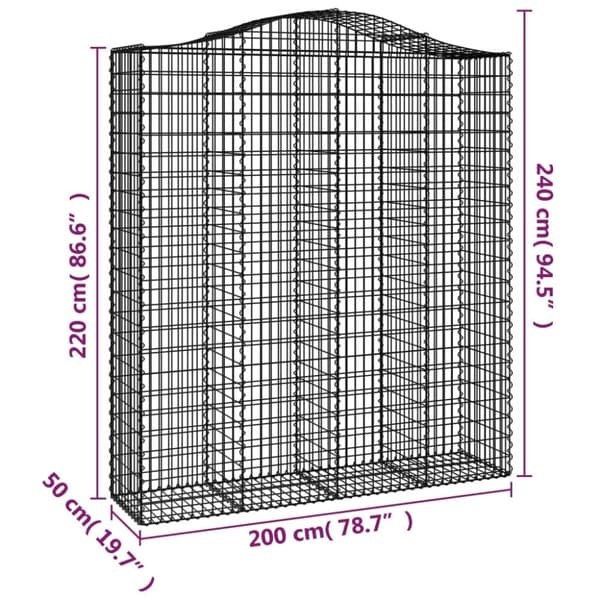 vidaXL buede gabionkurve 10 stk. 200x50x220/240 cm galvaniseret jern