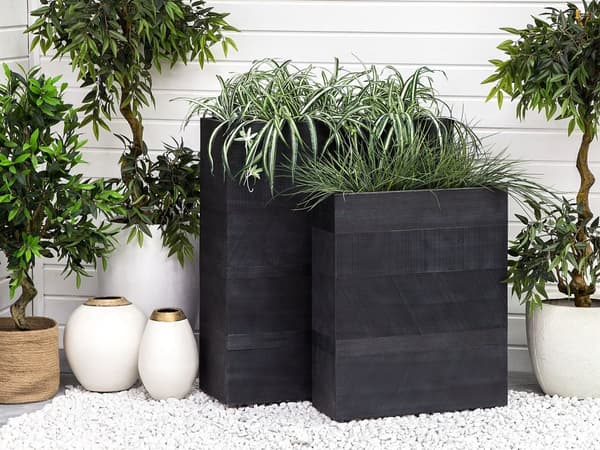 Kukkaruukku musta 80 x 92 x 30 cm kuitusavi lasikuitu suorakulmainen tyhjennysreiät moderni