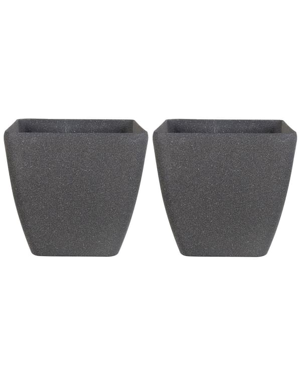 Set med 2 Blomkrukor Massiv Mörkgrå Stenblandning Polyresin Fyrkantig 49 x 49 cm UV-beständig