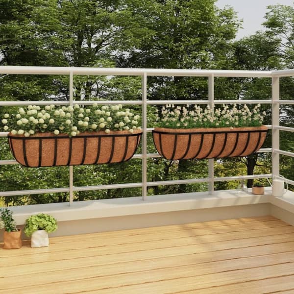 vidaXL Seinäkukkalaatikot 2 kpl kookosvuori musta 61x19x16 cm teräs