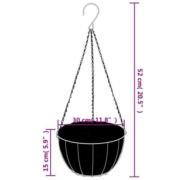 vidaXL Riippuvat kukkaruukut 4 kpl kookosvuori musta Ø 30x52 cm teräs