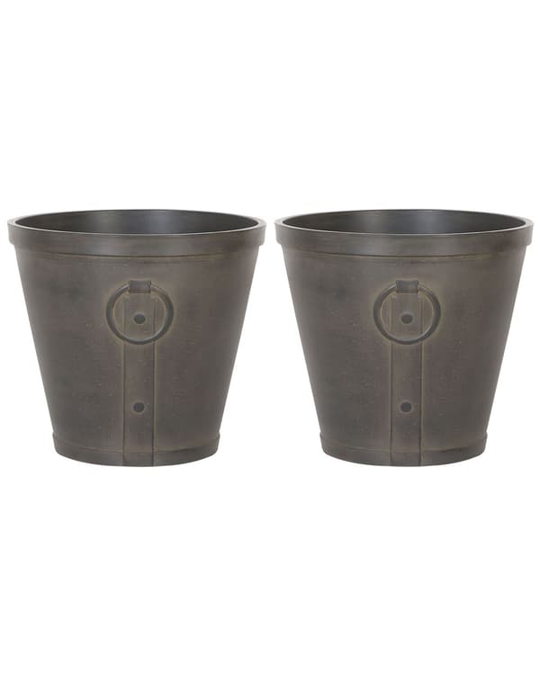 Sæt med 2 Udendørs Plantekrukker Brun Fiber Ler 45 x ⌀ 41 cm Udendørs Indendørs