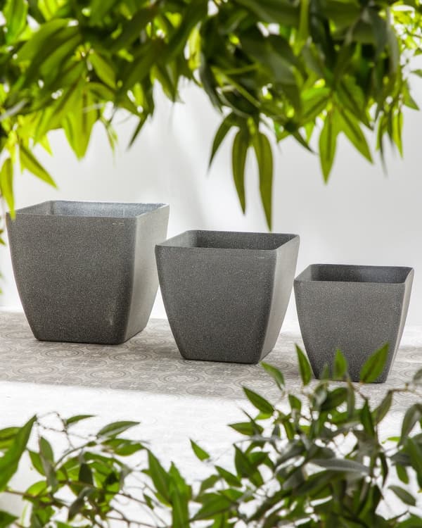 Sæt med 2 Urtepottekummer Massiv Mørkegrå Stenblanding Polyresin Firkantet 34 x 34 cm UV-resistent