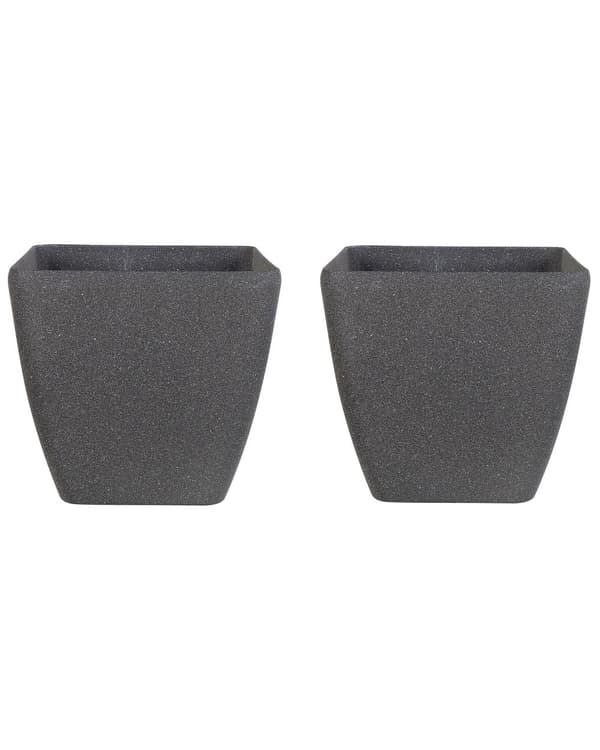Sæt med 2 Urtepottekummer Massiv Mørkegrå Stenblanding Polyresin Firkantet 34 x 34 cm UV-resistent
