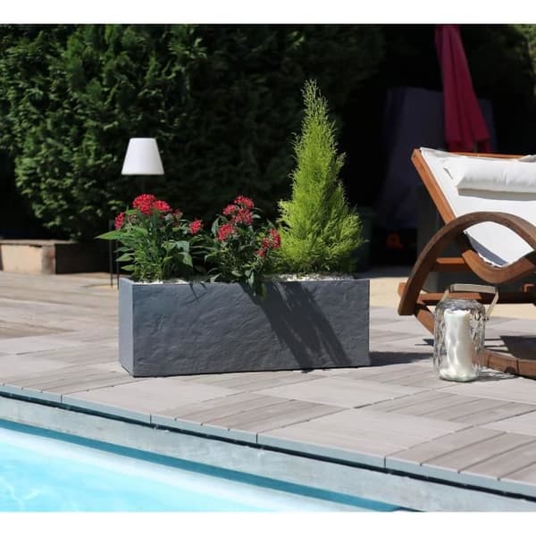 Eda Jardiniere Volcania'up 57 L - Imitation Stone Decor - 79,5 x 29,5 x 29,5 cm - Anthracite Grey
