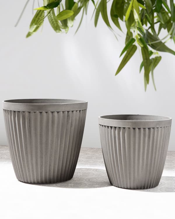Set med 2 Krukor Taupe Stenblandning ⌀ 36 cm Massiv Runda Utomhus Väderbeständig