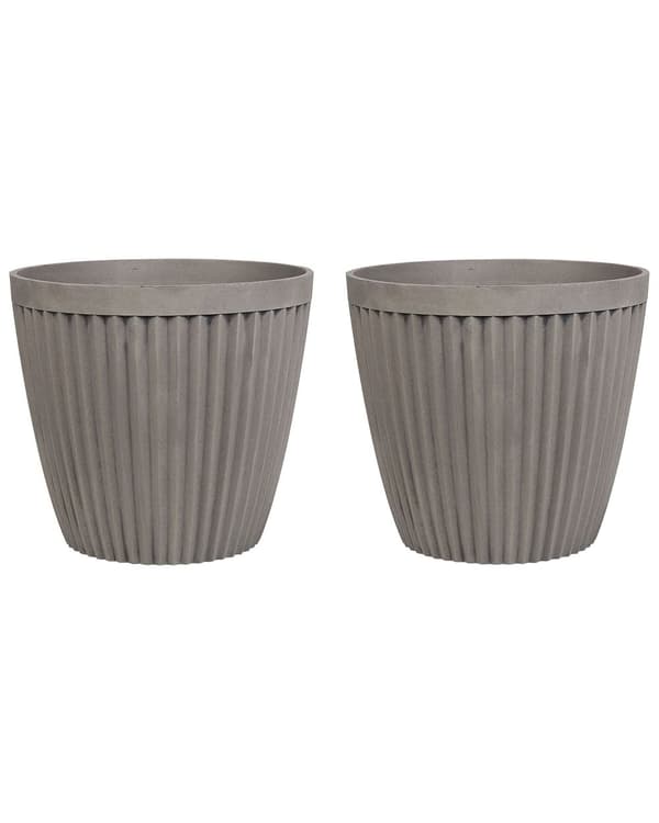 Set med 2 Krukor Taupe Stenblandning ⌀ 36 cm Massiv Runda Utomhus Väderbeständig