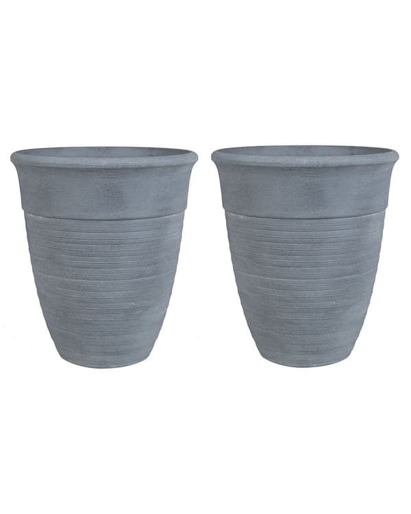 Sett med 2 blomsterpotter Grå Steinblanding Polyresin ø 43 cm Ensfarget Værbestandig Tilbehør Dekorasjon Hage Utendørs