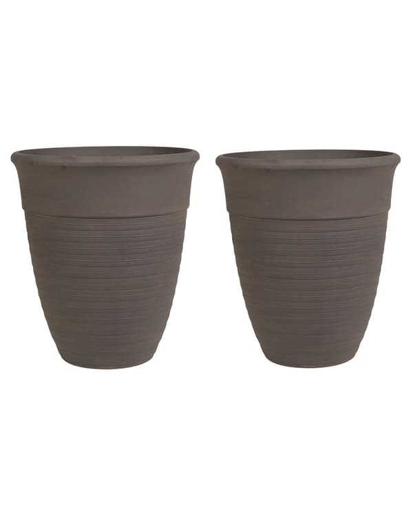 Sett med 2 blomsterpotter Brun Steinblanding Polyresin ø 43 cm Ensfarget Værbestandig Tilbehør Dekorasjon Hage Utendørs