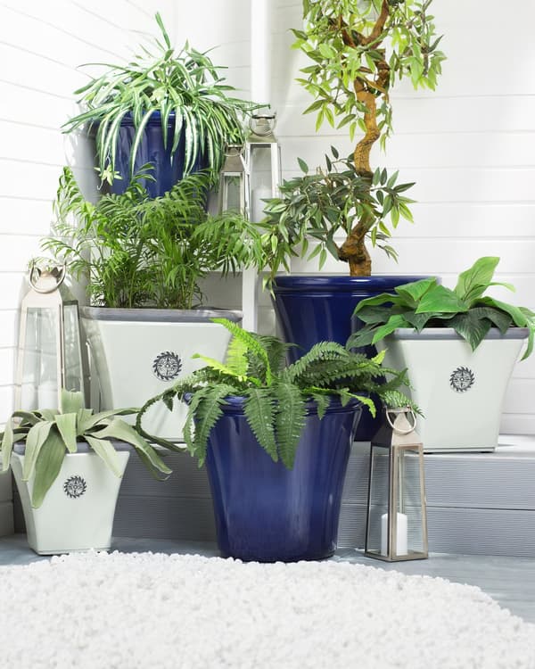 Sæt med 2 Blomsterpotter Hvid Fiberler 32 x 32 x 31 cm Udendørs Indendørs Vejrresistente Moderne Glamour Stil